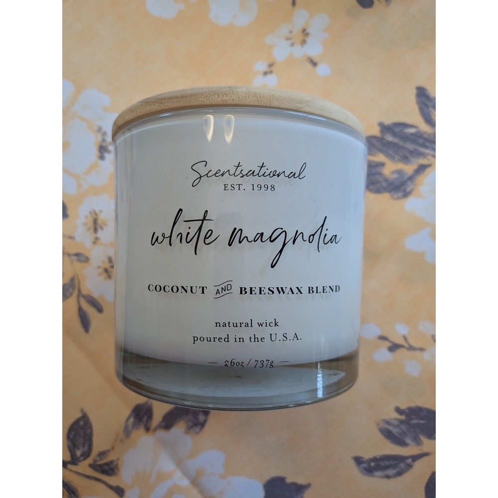 Scentsational White Magnolia 26oz Candle - 3-Wick Coconut/Beeswax -‎ Used
